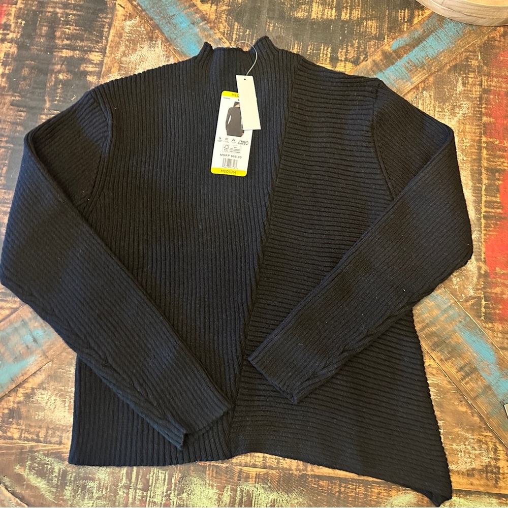 Sweater Edited By Remi Bader Womens Black Ribbed Knit Mock  Asymmetrical NWT